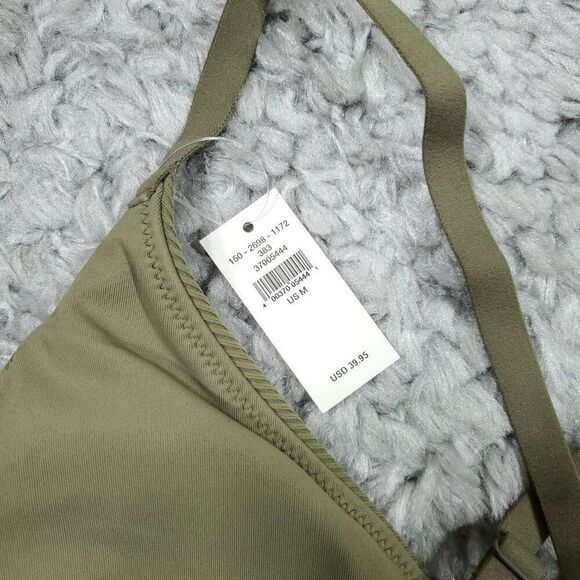 Aerie Offline Ribbed Scoop Sports Bra Green Striped Lined Padded Size Medium - Picture 3 of 5